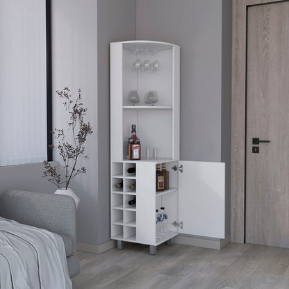 Corner Bar Cabinet with Wine Rack - White Storage for Living Room
