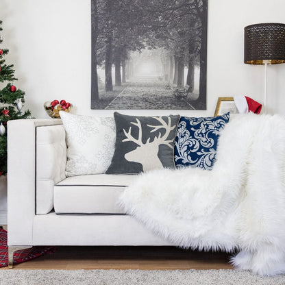 Gray Velvet Reindeer Accent Pillow 20x20 with Insert Set