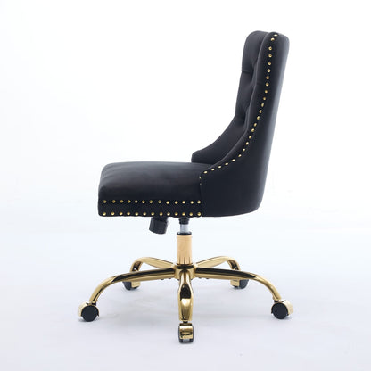 A&A Furniture Office Chair - Black Velvet, Golden Base