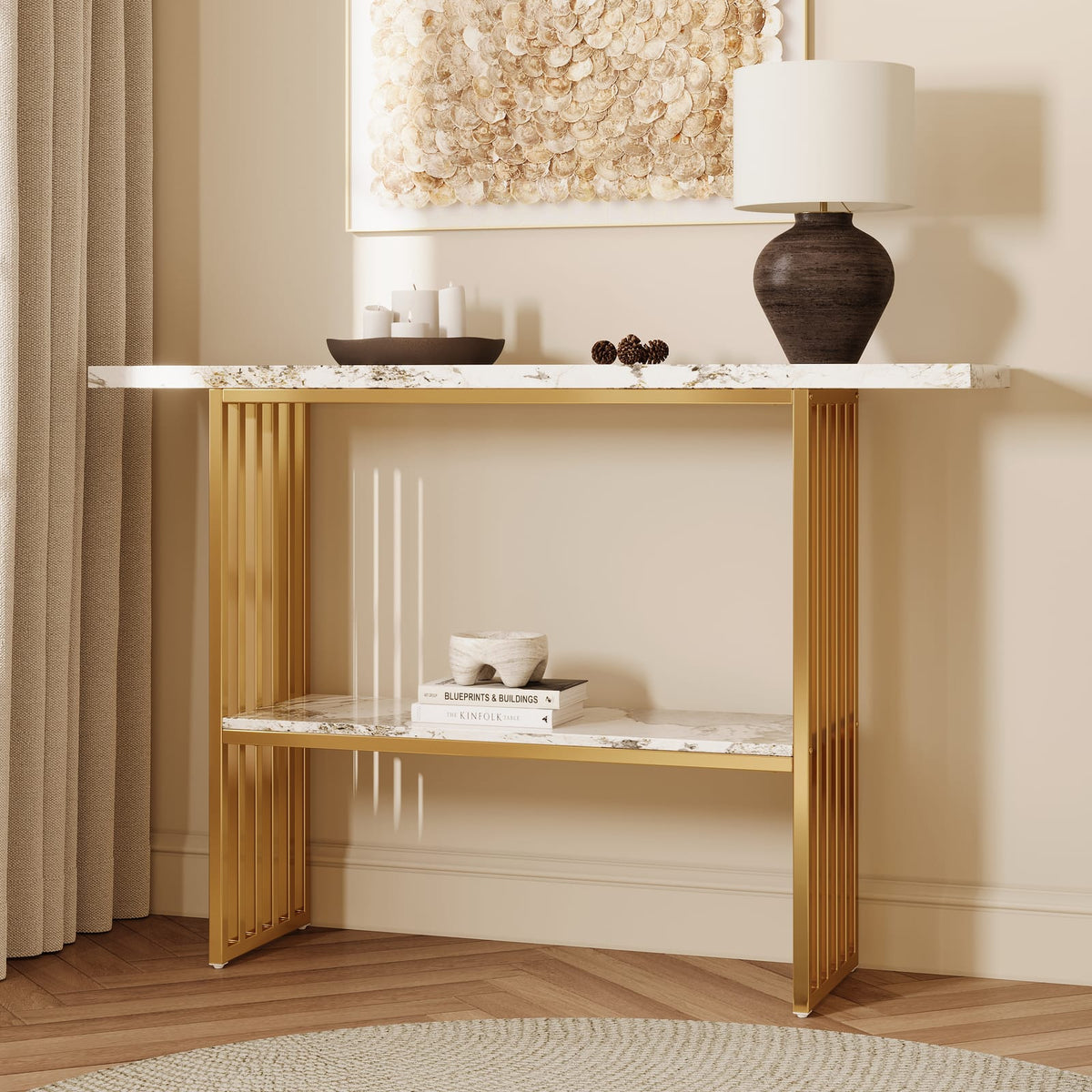 Modern Gold Metal Console Table - Storage Entryway Table