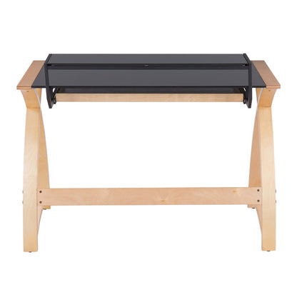 Black Wood Glass Office Desk with Hutch - 32.5" W