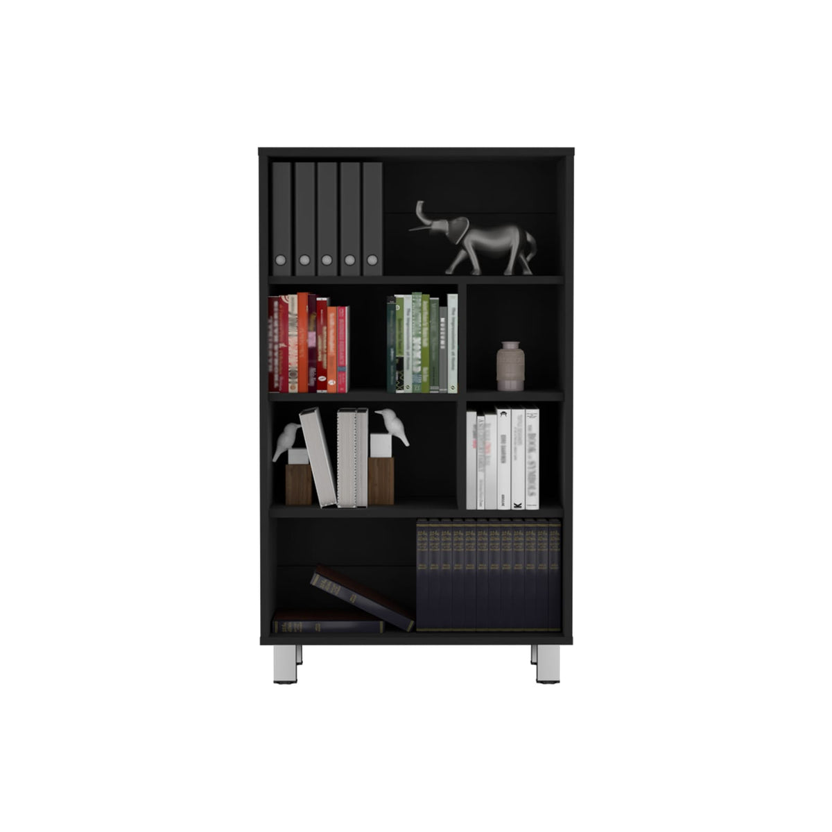 Black 6-Shelf Bookcase - Compact Storage for Living Room