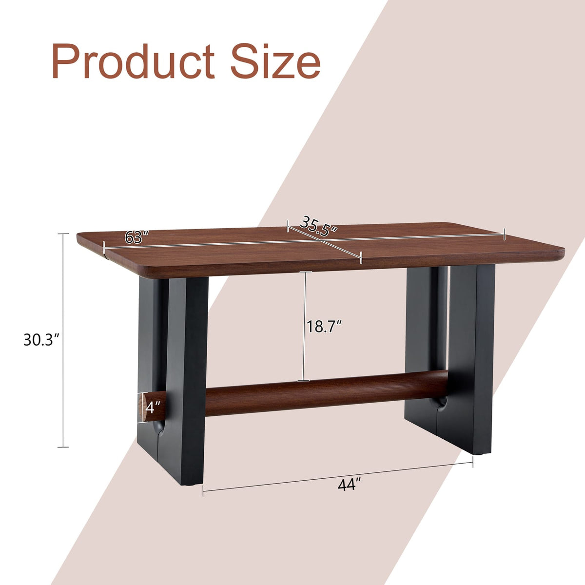 Walnut Black Dining Table - Compact Kitchen Table 63" x 35.5" for Dining Room