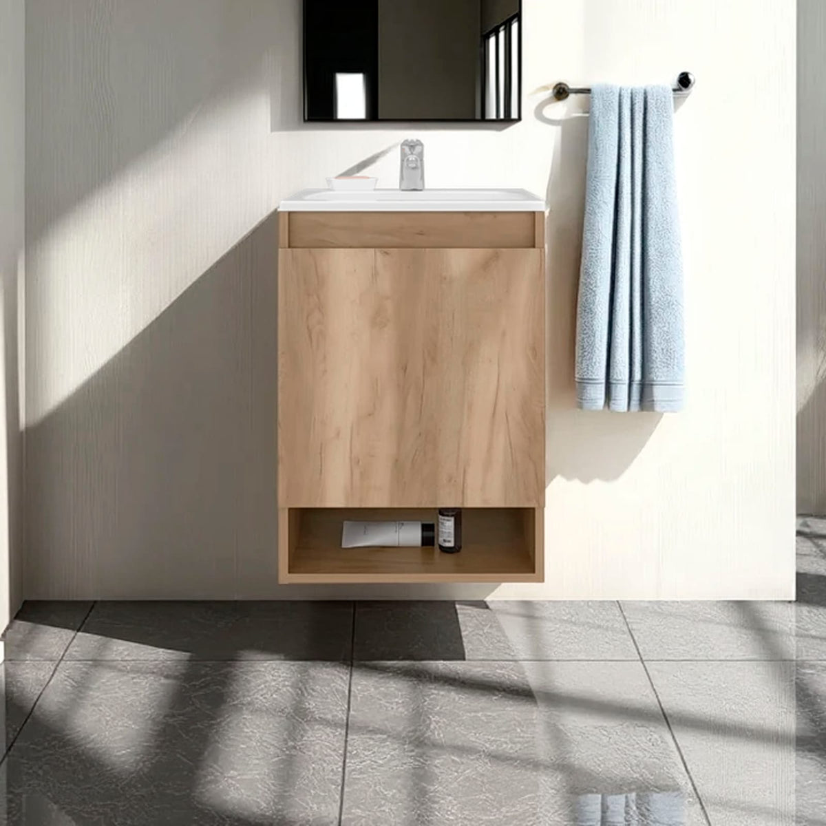 Oak Floating Bathroom Vanity with Sink - 18 Inch
