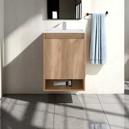 Oak Floating Bathroom Vanity with Sink - 18 Inch