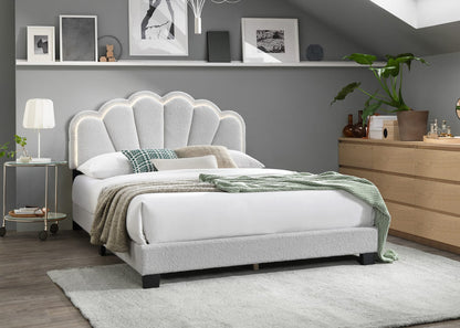 Queen Size Wool Bed Frame White Floral Headboard