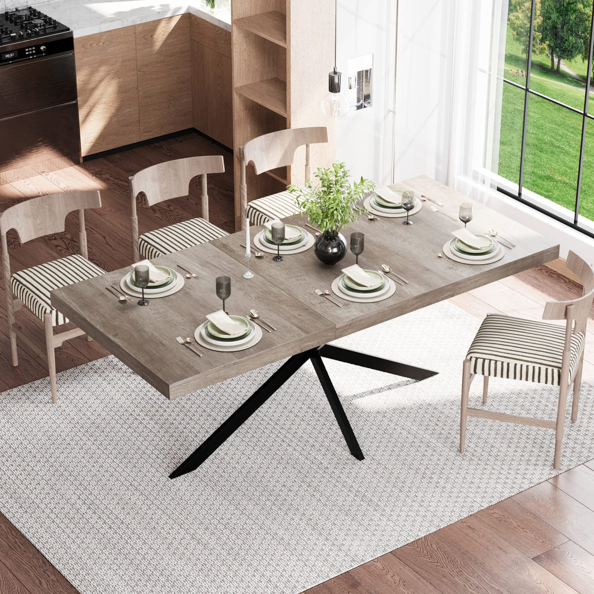 Retro Rectangular Stretch Dining Table - Gray Carole Top, Storage Included