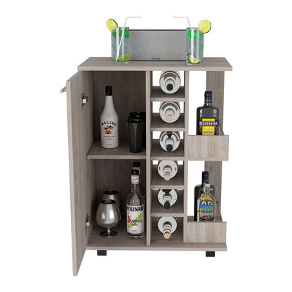 Light Gray Particle Board Bar Cart with Casters for Kitchen Storage