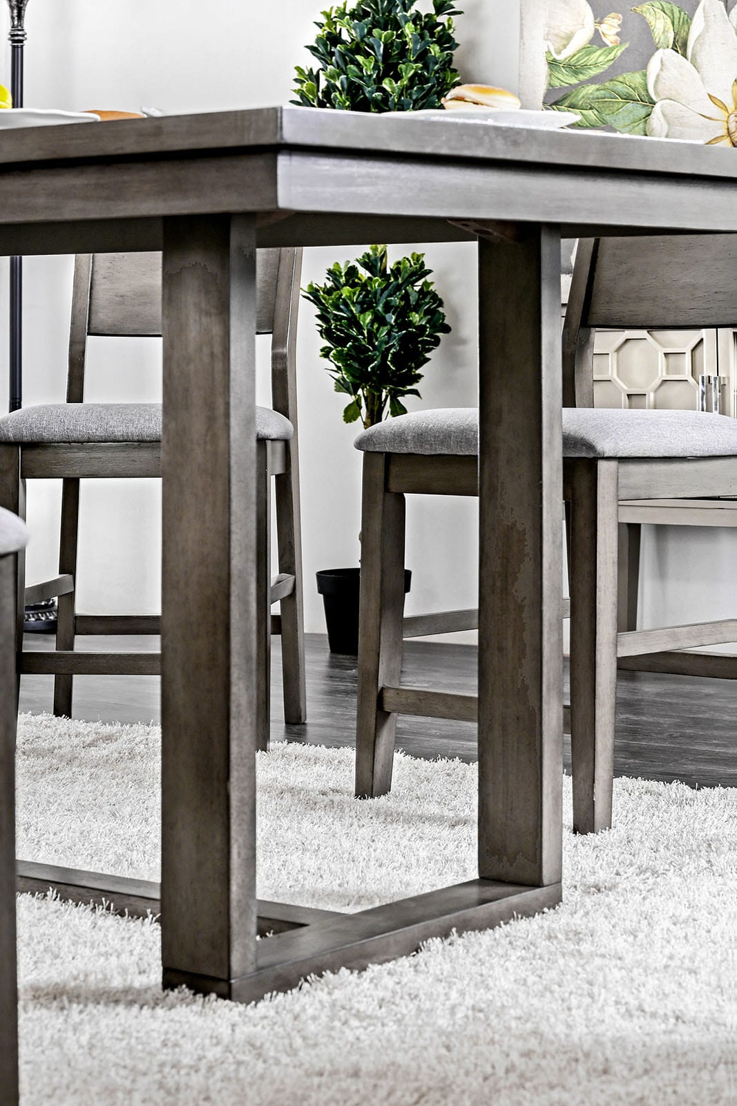 6-Person Gray Dining Table with Chairs - Modern Dining Set