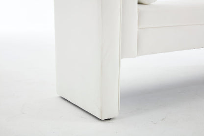 65-Inch White Wood Storage Bench - Hallway Entryway Bench for Bedroom