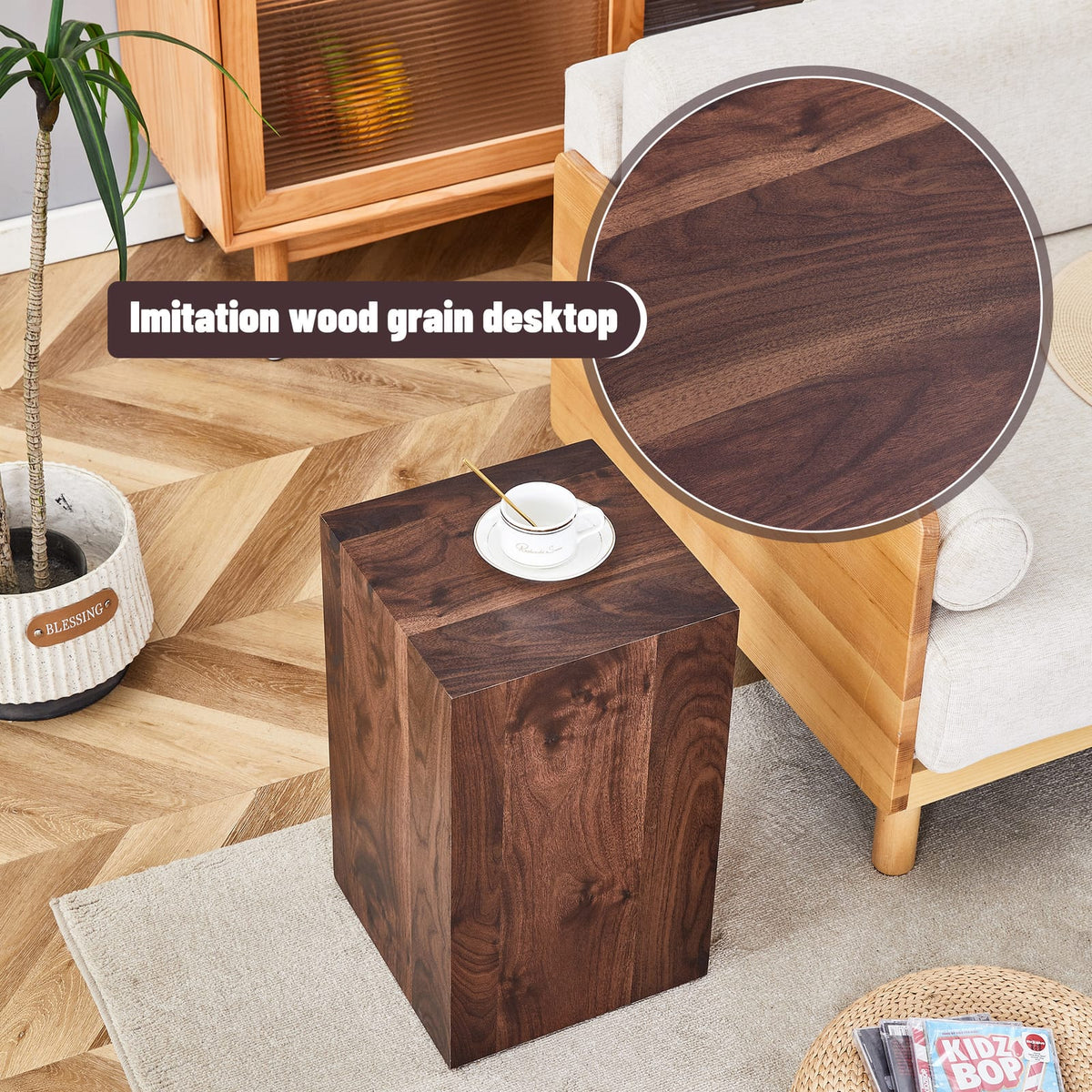 12x12 Walnut Wood Grain Coffee Table - MDF Side Table for Living Room