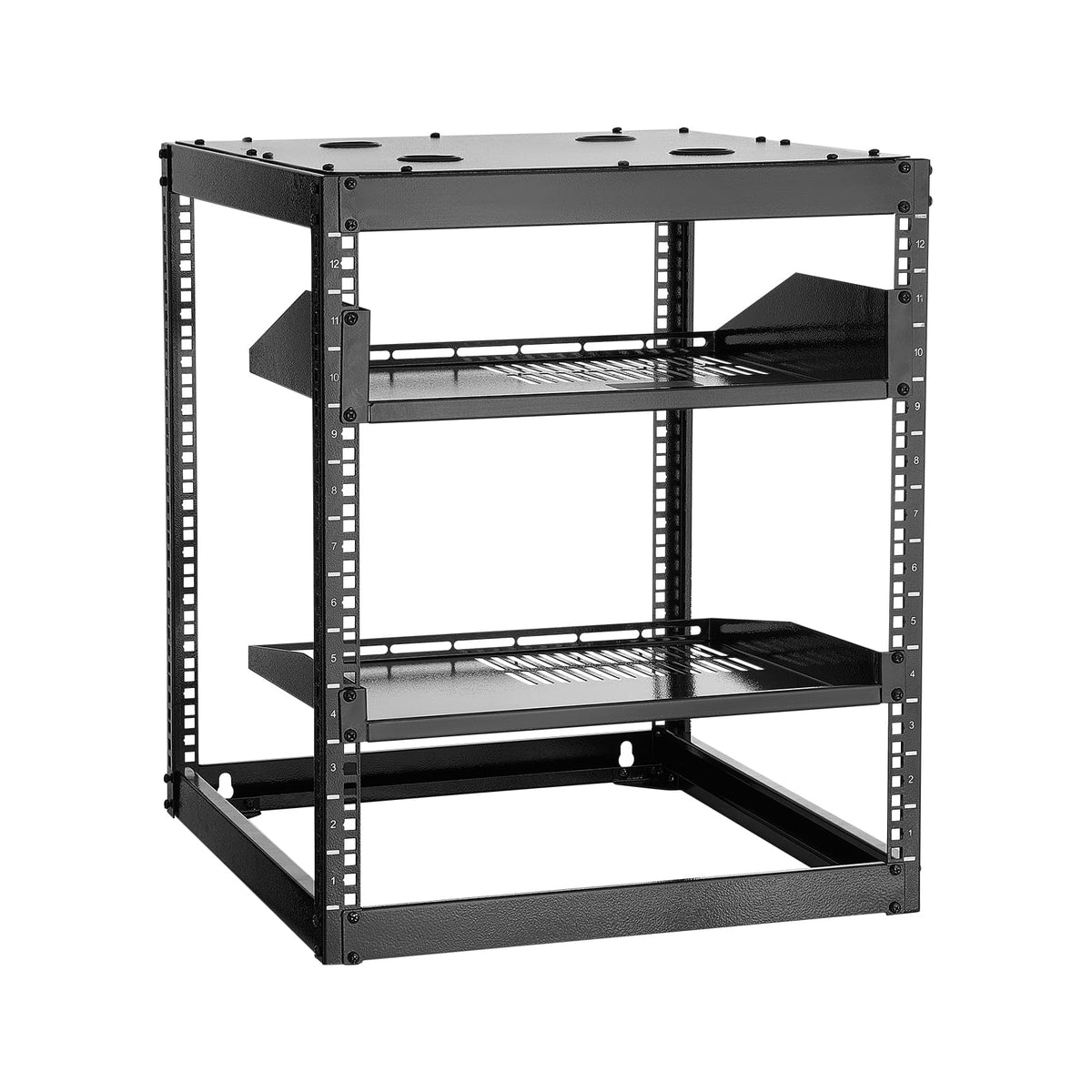 12U Open Frame Server Rack - Black, 23 Inch Depth for Living Room