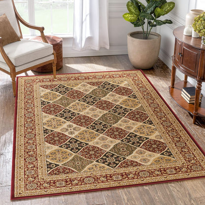 Red Oriental Polypropylene Area Rug, 87x63 inch Classic Design