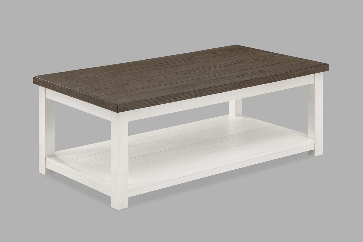 3pc Farmhouse Style Coffee Table Sofa Table End Table with Open Shelf Brown White