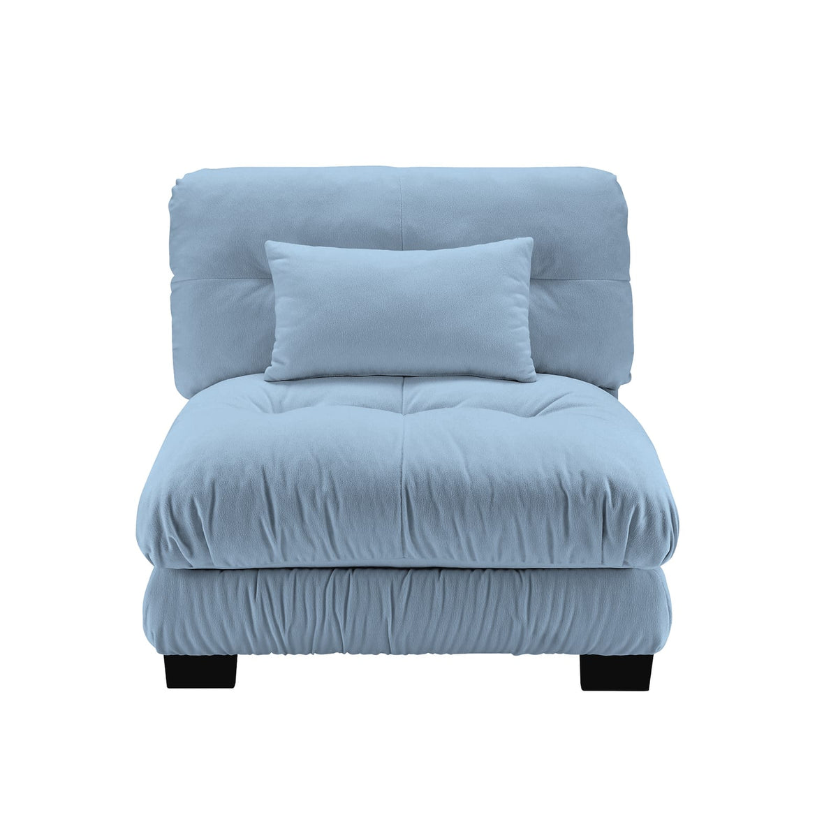 Blue Chenille Armless Sofa - 1 Seat for Living Room
