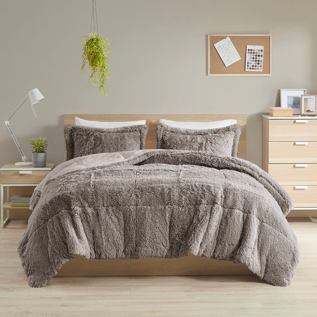 Grey Twin Shaggy Polyester Comforter Set