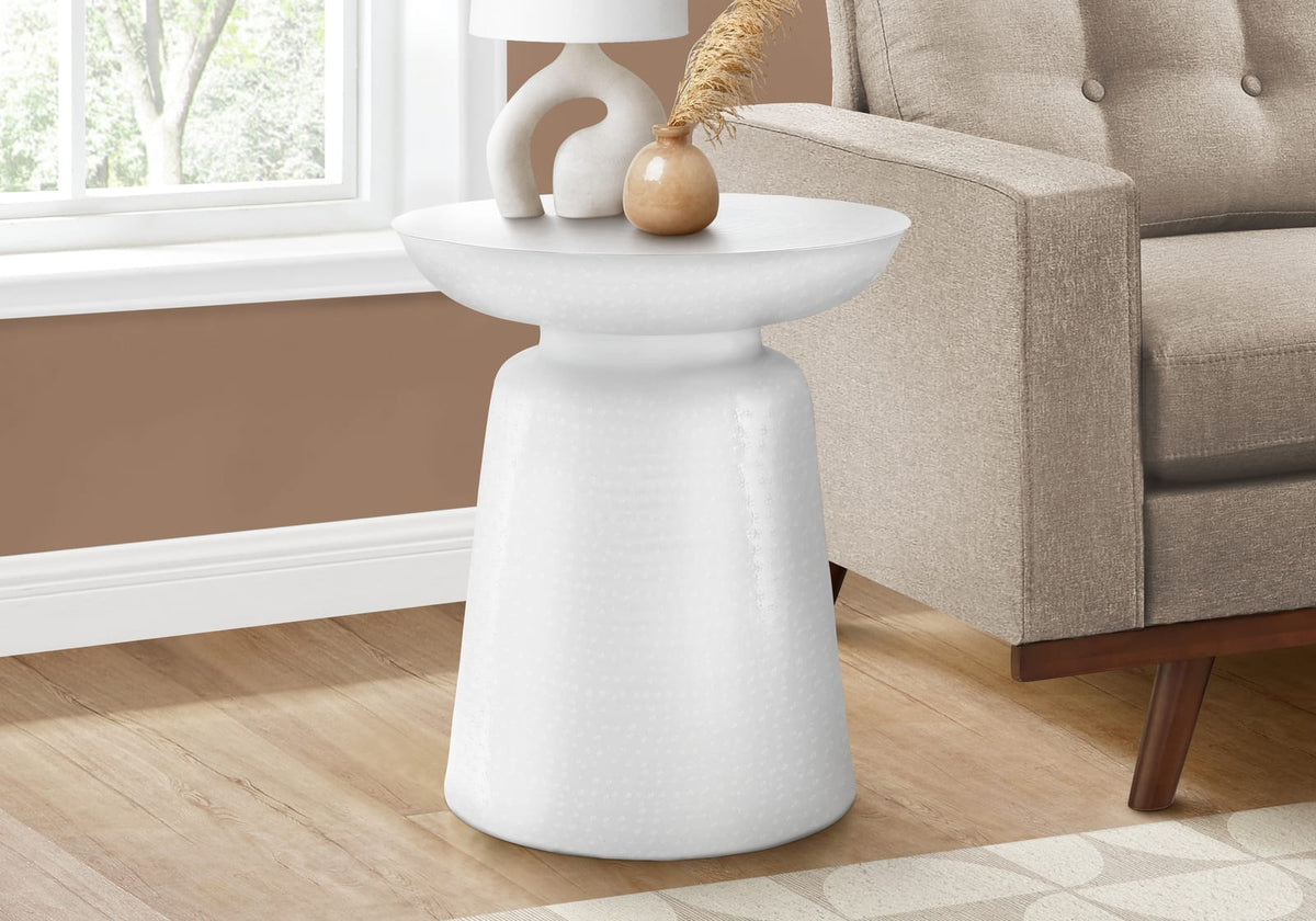 White Metal Accent Table - Drum Side Table for Living Room Bedroom