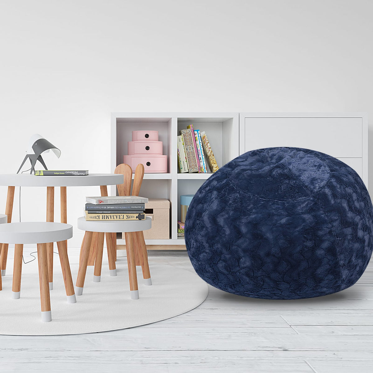 Navy Faux Fur Bean Bag Chair, 5ft Cozy Lounger for Adults and Kids