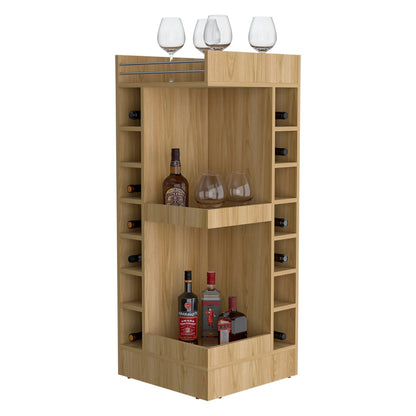 Natural Oak Corner Bar Cabinet - 5 Shelves
