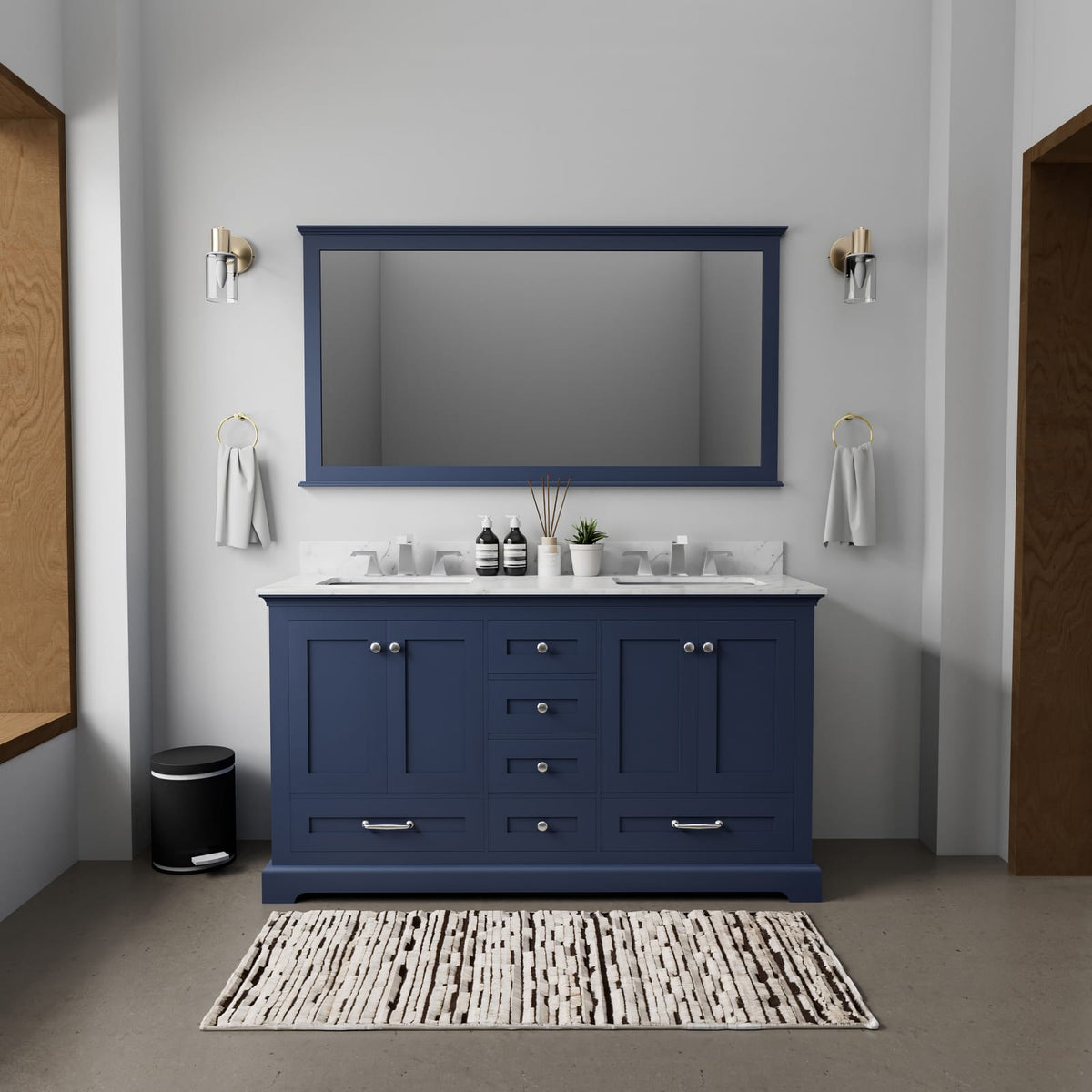 Navy Blue Double Bath Vanity - 60" W x 22" D - Wood & Plywood