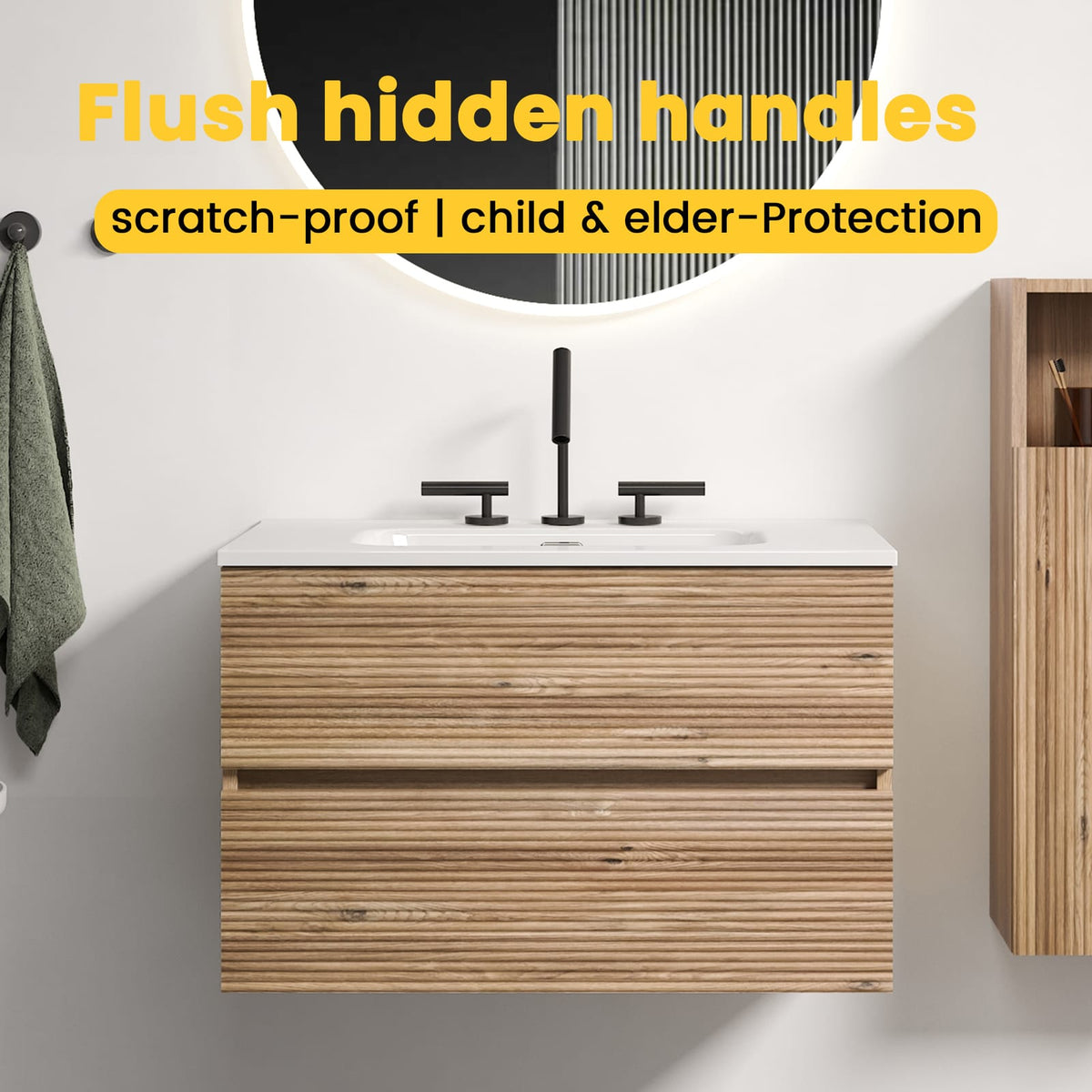 Gloria 30" Wall Mounted Rough Oak Bathroom Vanity - Storage & Sink