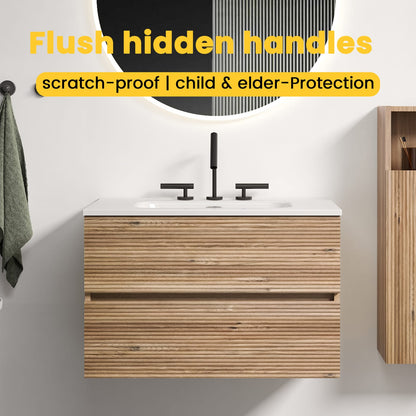 Gloria 30" Wall Mounted Rough Oak Bathroom Vanity - Storage & Sink