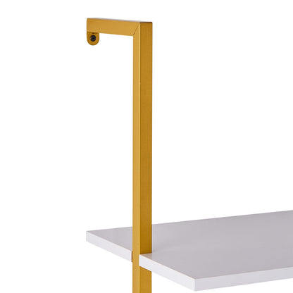 Industrial Square Pipe Shelf 5 Tier White Gold Wall Mount