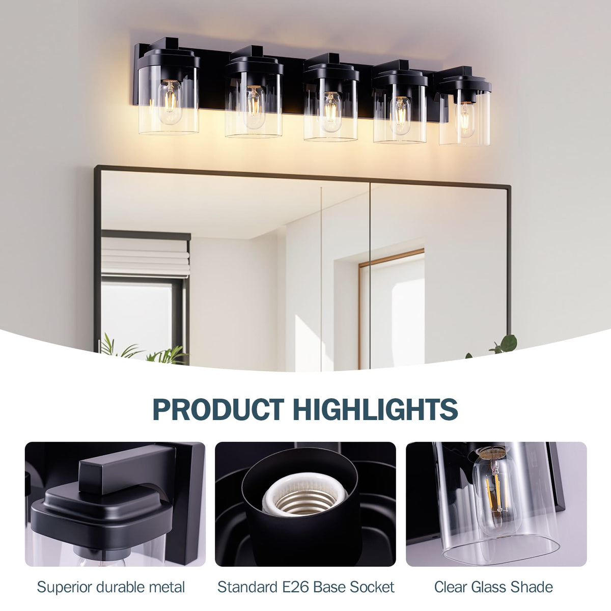 Matte Black Iron Vanity Light Fixture for Bathroom Mirror