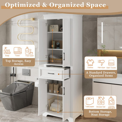 White Bathroom Vanity with 4 Doors & Drawer - Freestanding Storage Cabinet