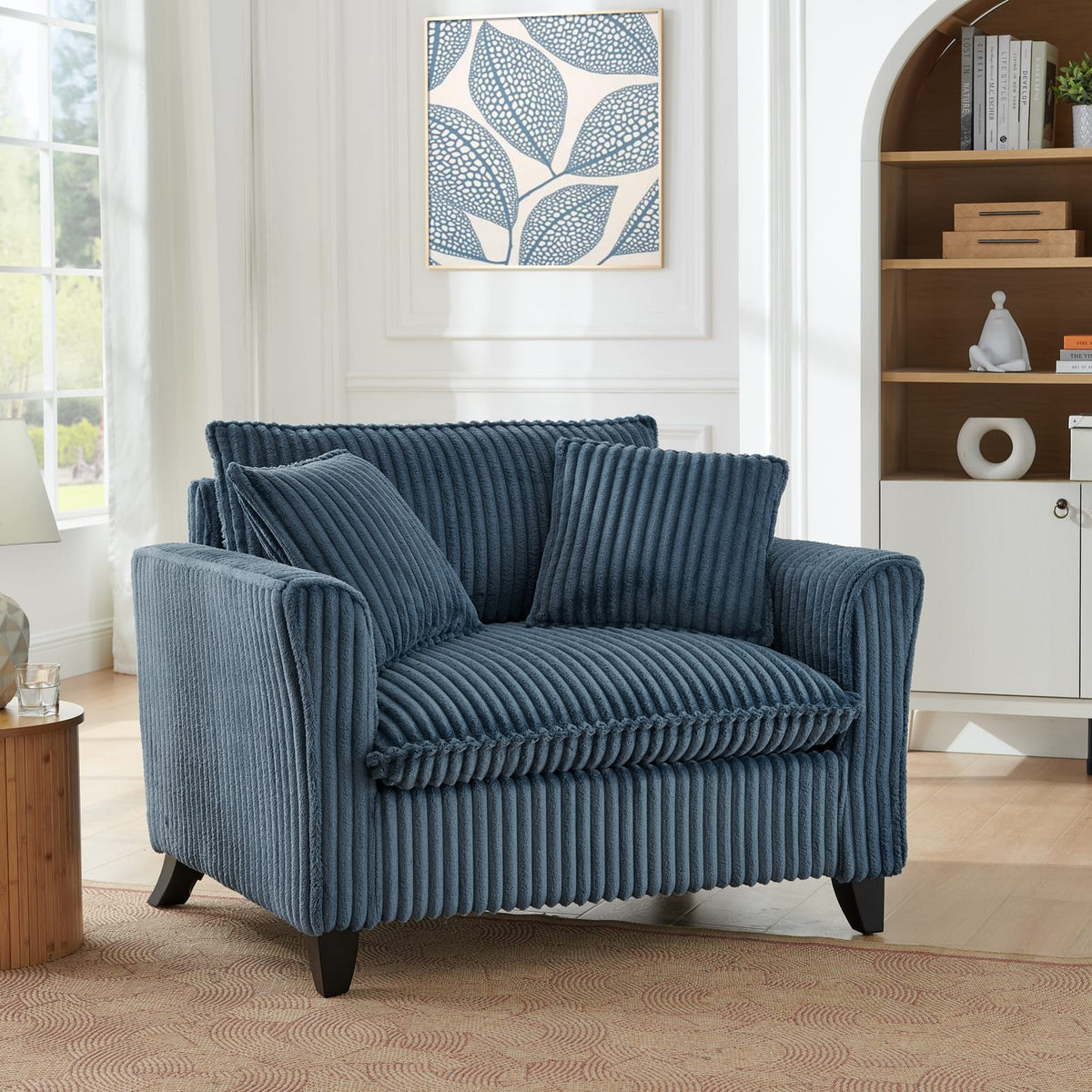 Blue Corduroy Foam Bean Bag Chair - Single Sofa for Living Room