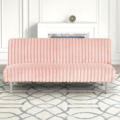 Pink Contemporary Futon Sofa with Metal Legs for Living Room Sleep