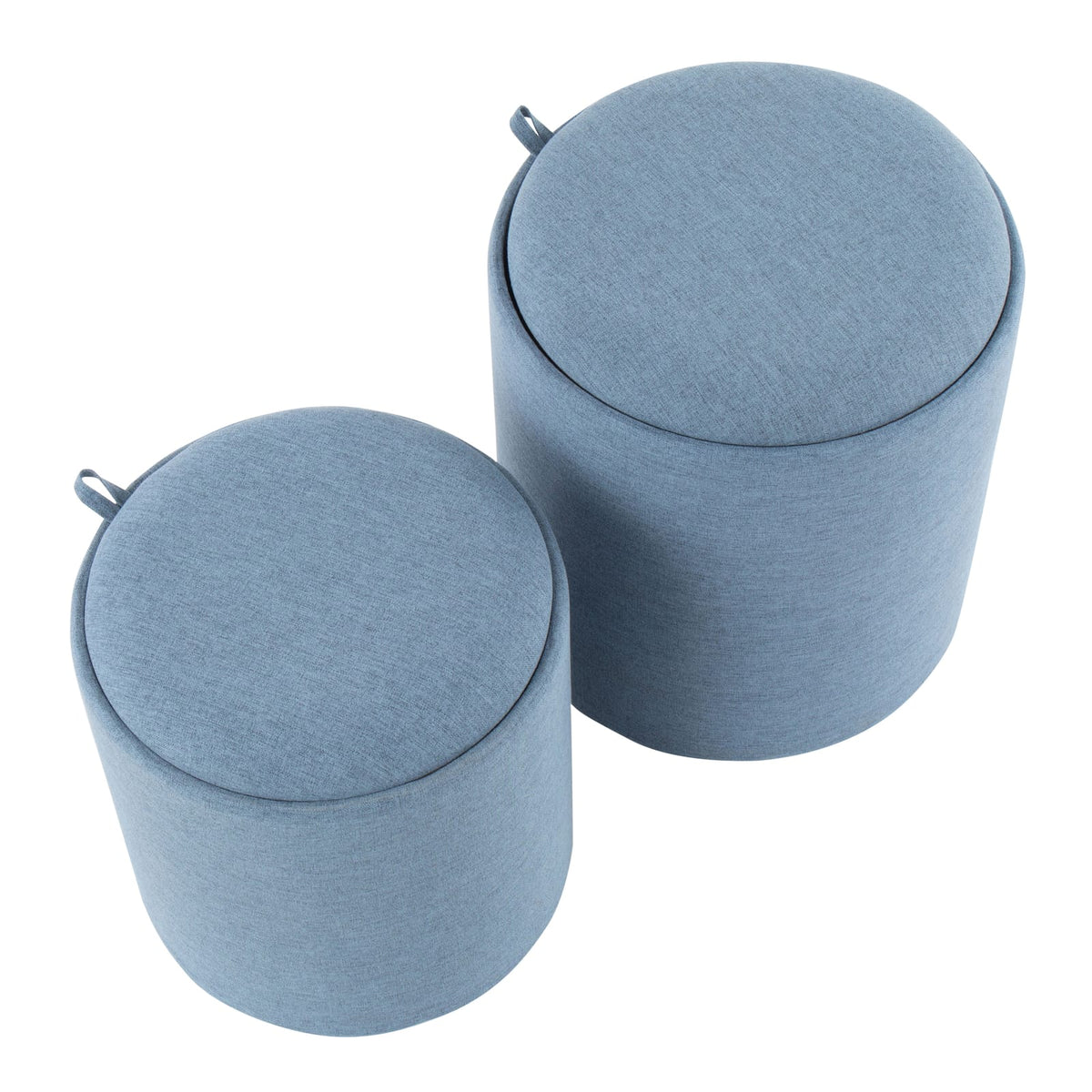 Nesting Ottoman Set - Blue Fabric & Natural Wood for Living Room