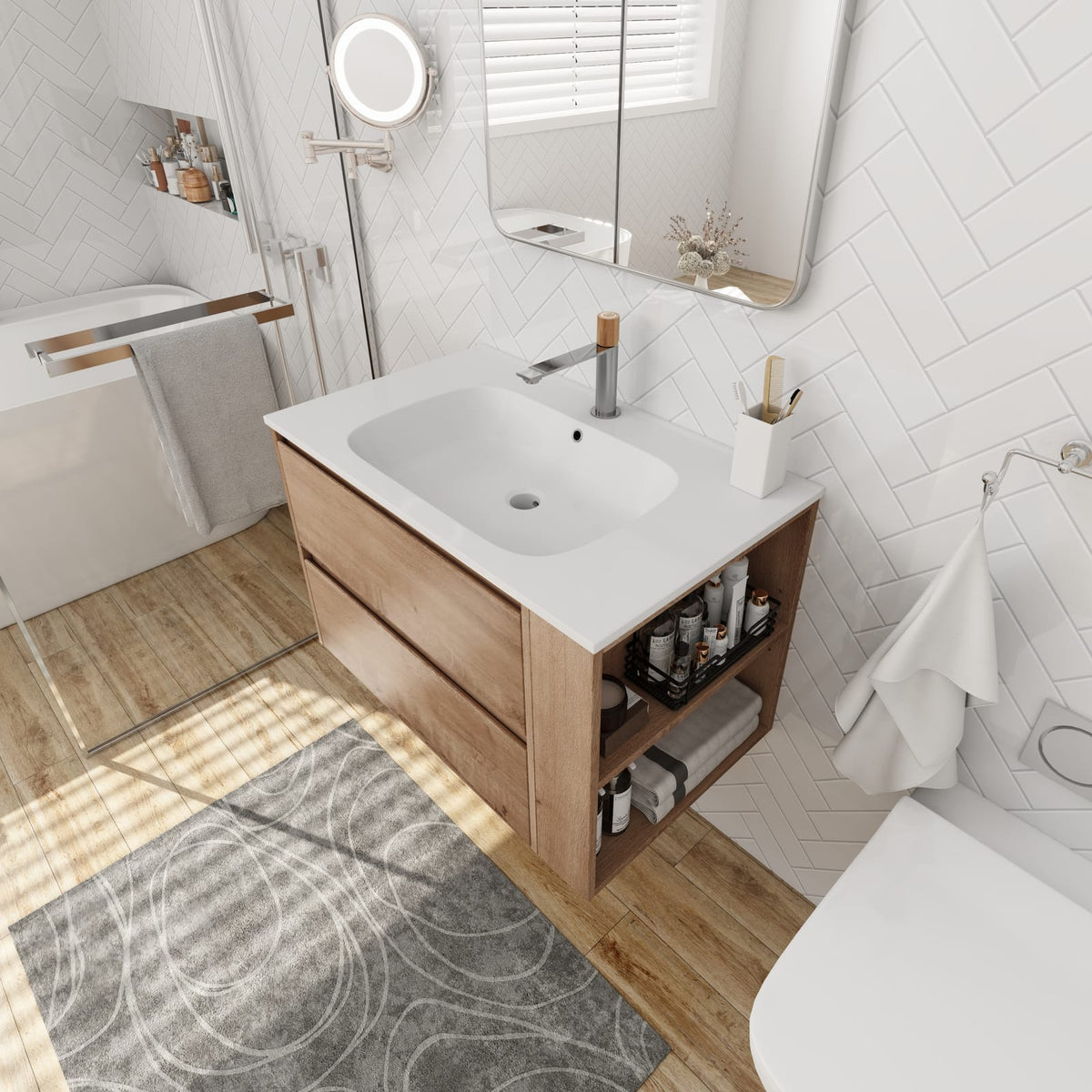2 Drawer Wall Mounted Bathroom Vanity Cabinet