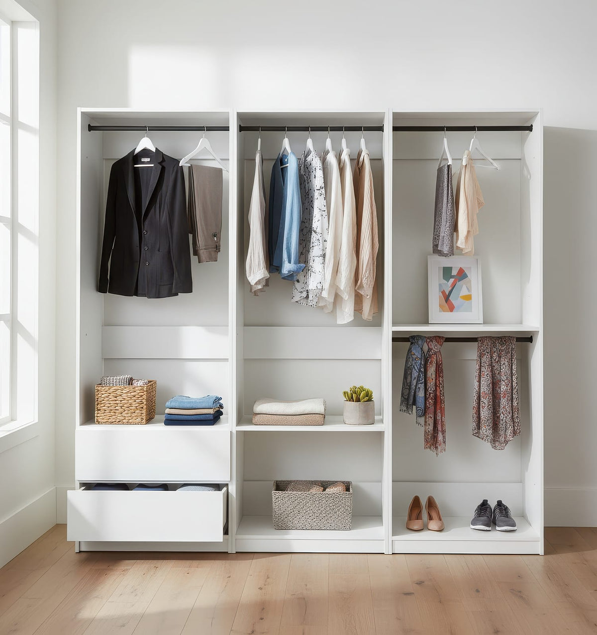 White Wood Walk-In Closet System - 5 Modules