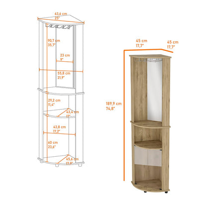 Oregon Corner Bar Cabinet - 3-Tier Shelf with Glass Rack