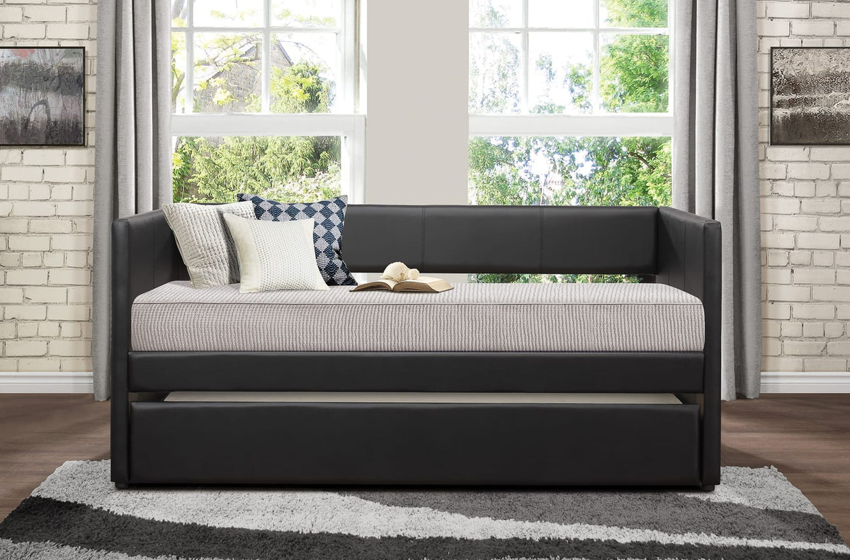 Black Faux Leather Sofa Bed with Trundle - Contemporary Design for Living Room