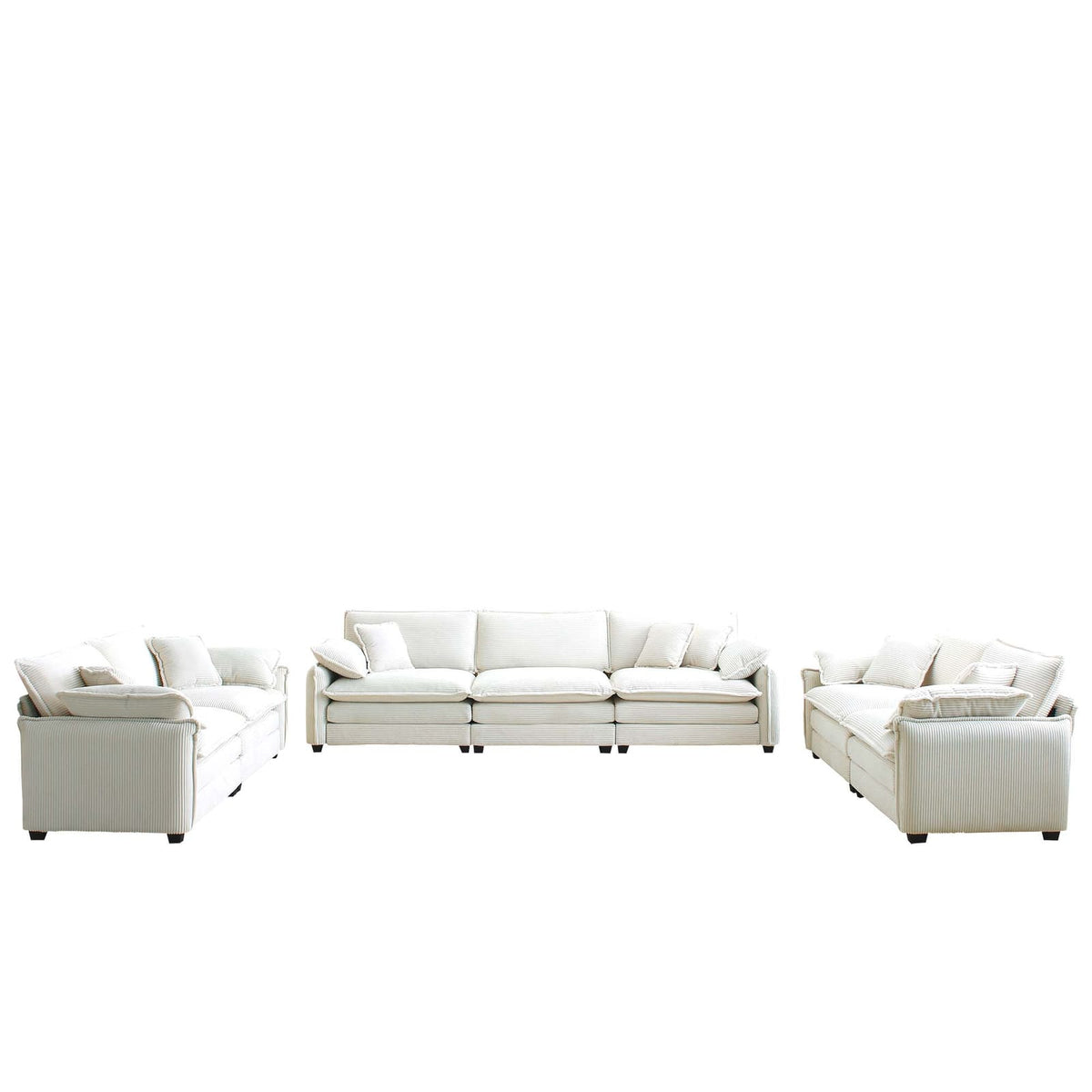 3-Piece Beige Corduroy Sofa Set - Modern Living Room Furniture