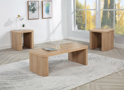 3pc Natural Wood Coffee Table Set - Modern Curved Design