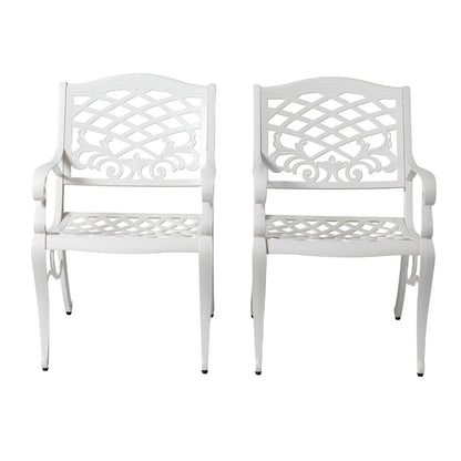 White Aluminium Outdoor Dining Set with Floral Lattice Design