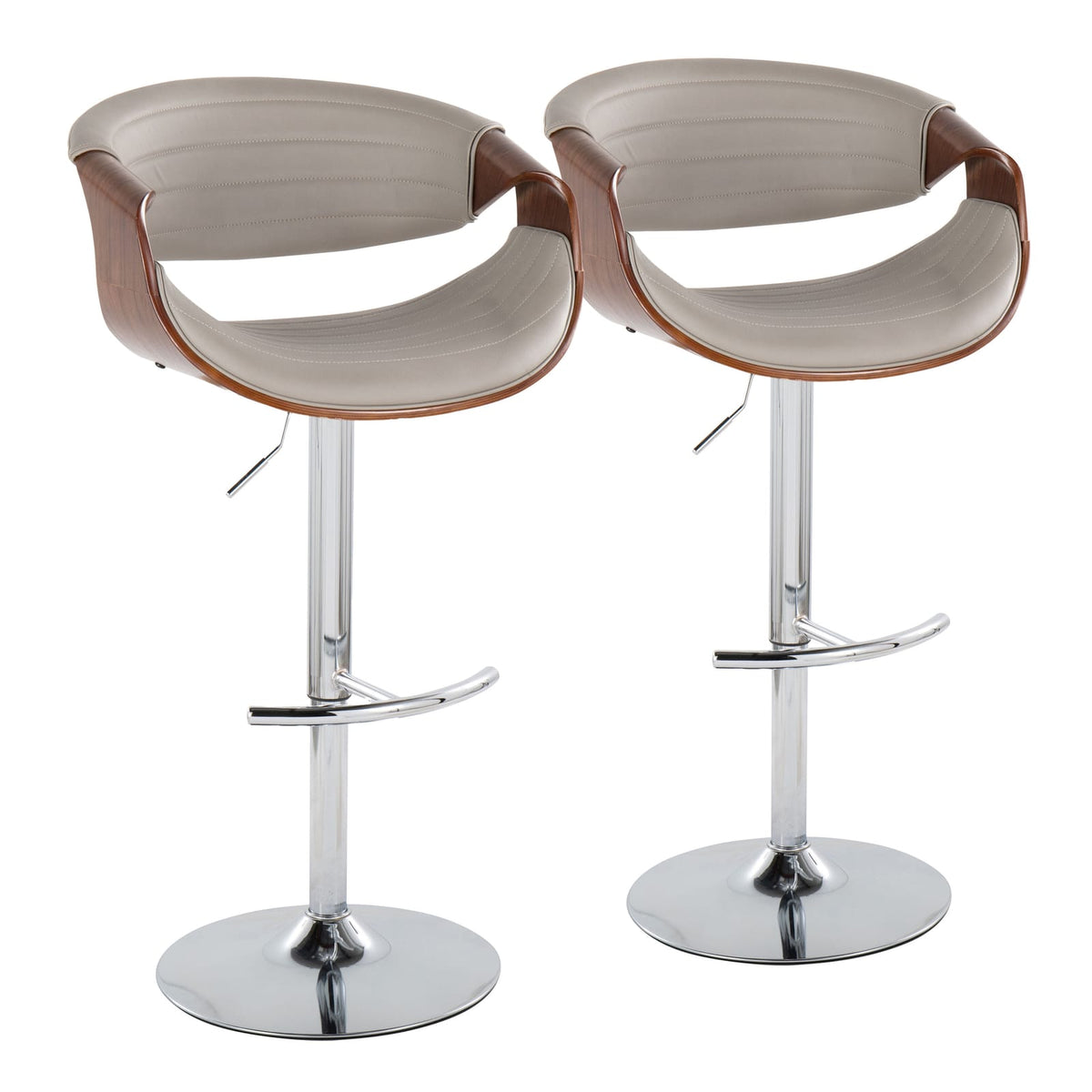 Mid-Century Barstools - Grey Faux Leather Set of 2