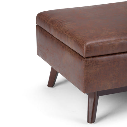 Dark Brown Faux Leather Storage Ottoman - 34" Wide for Living Room