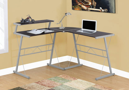 Espresso L-Shaped Computer Desk with Storage Shelf for Home Office