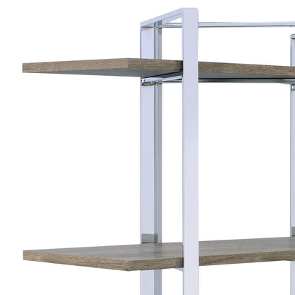 4 Shelf Natural Wood Bookshelf - Chrome Frame