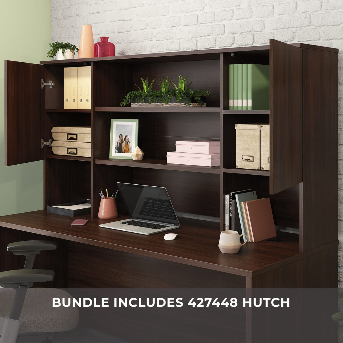 72" Rectangular Brown Desk with Hutch - Office Storage