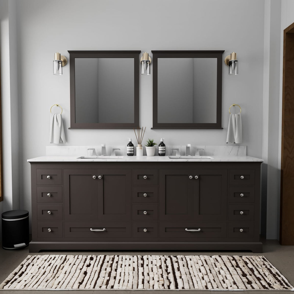 Espresso Double Bath Vanity - 84" W with Carrara Marble Top