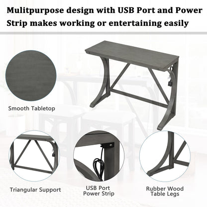 Gray Counter Height Dining Table Set with 3 Stools for Dining Room