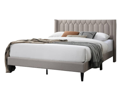 Modern Queen Bed Frame - Light Brown Burlap Headboard