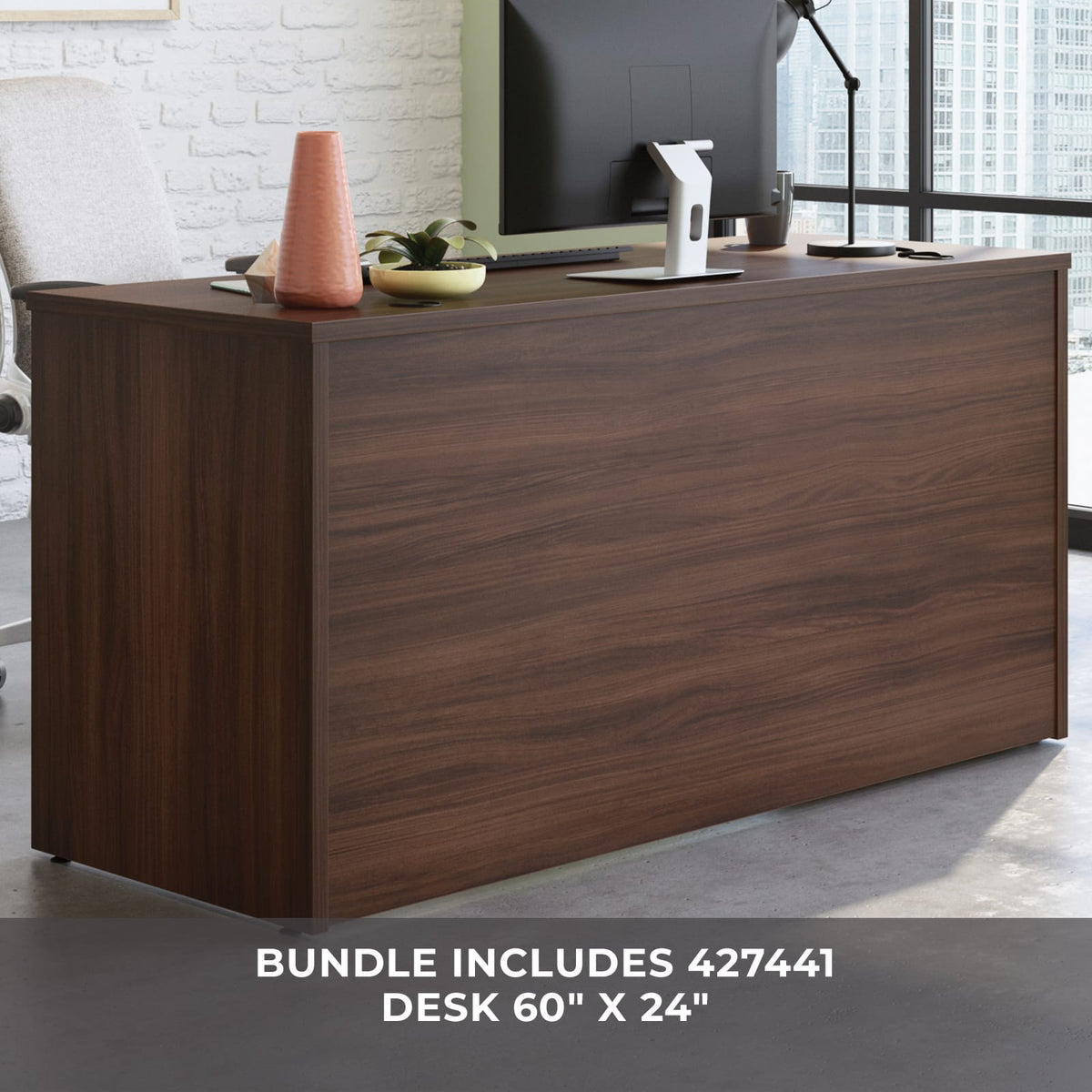 60" Desk With Hutch - Brown Engineered Wood Office Storage