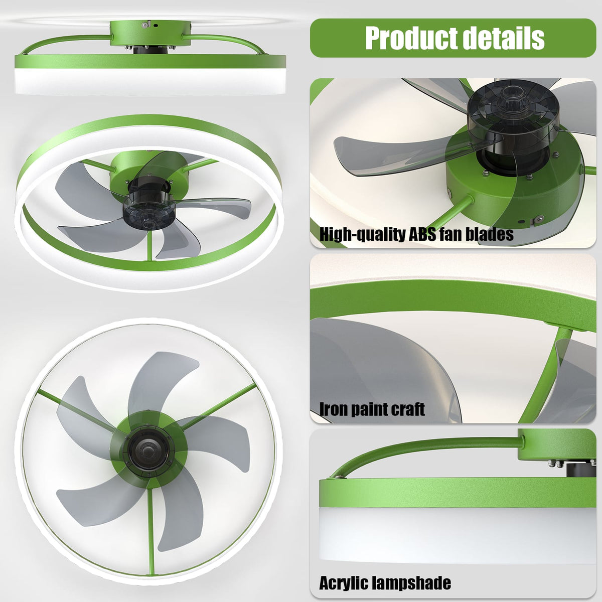 Modern Green Ceiling Fan with Lights - ABS Finish