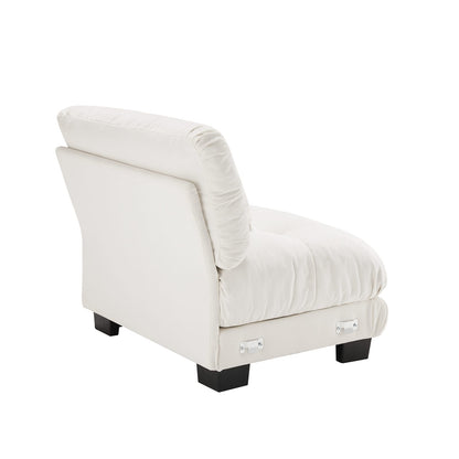 White Chenille Armless Sofa - 1 Seat for Living Room